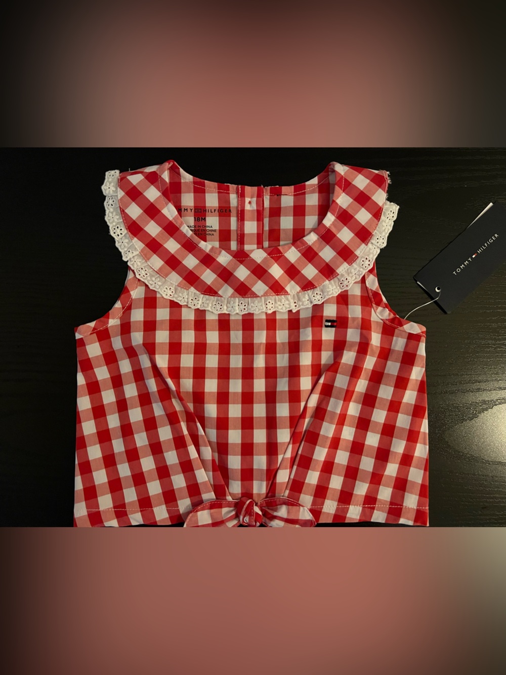 Tommy Hilfiger Red & White Gingham Ruffle Collar Blouse